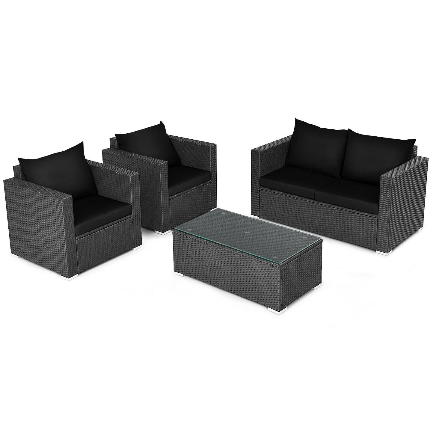 4 Pcs Patio Rattan Cushioned Furniture Set, Dark Black Patio Conversation Sets at Gallery Canada