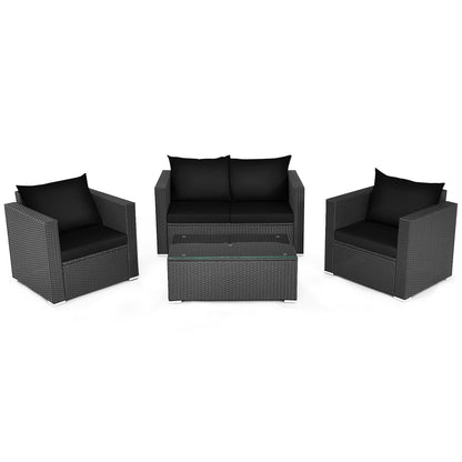 4 Pcs Patio Rattan Cushioned Furniture Set, Dark Black Patio Conversation Sets at Gallery Canada