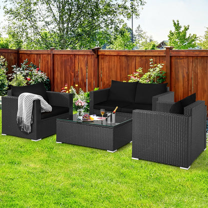 4 Pcs Patio Rattan Cushioned Furniture Set, Dark Black Patio Conversation Sets at Gallery Canada