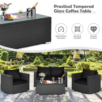 4 Pcs Patio Rattan Cushioned Furniture Set, Dark Black Patio Conversation Sets at Gallery Canada
