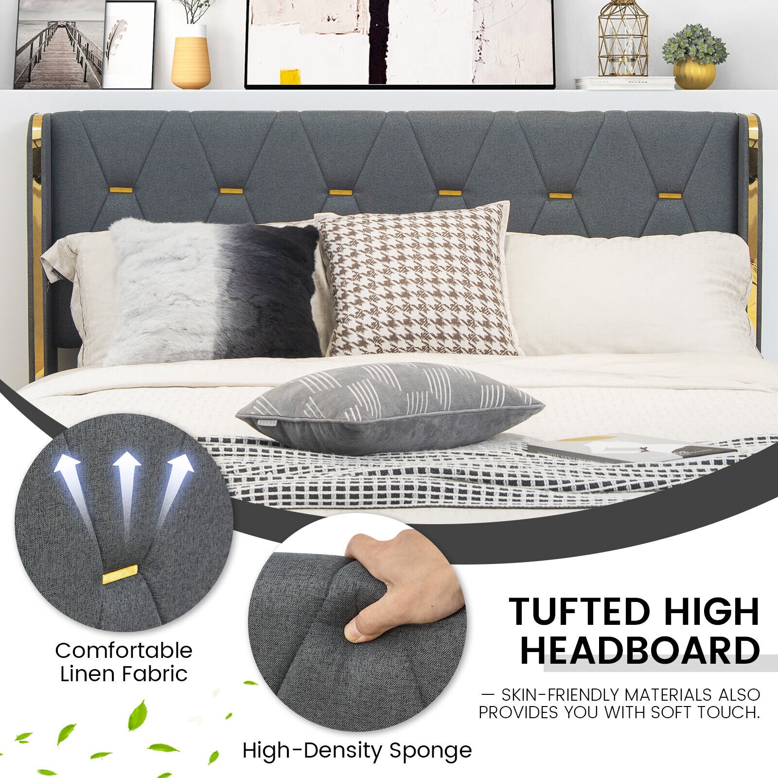 Full Queen Size Upholstered Bed Frame, 4 Storage Drawers, Black Simple Bed Frame at Gallery Canada