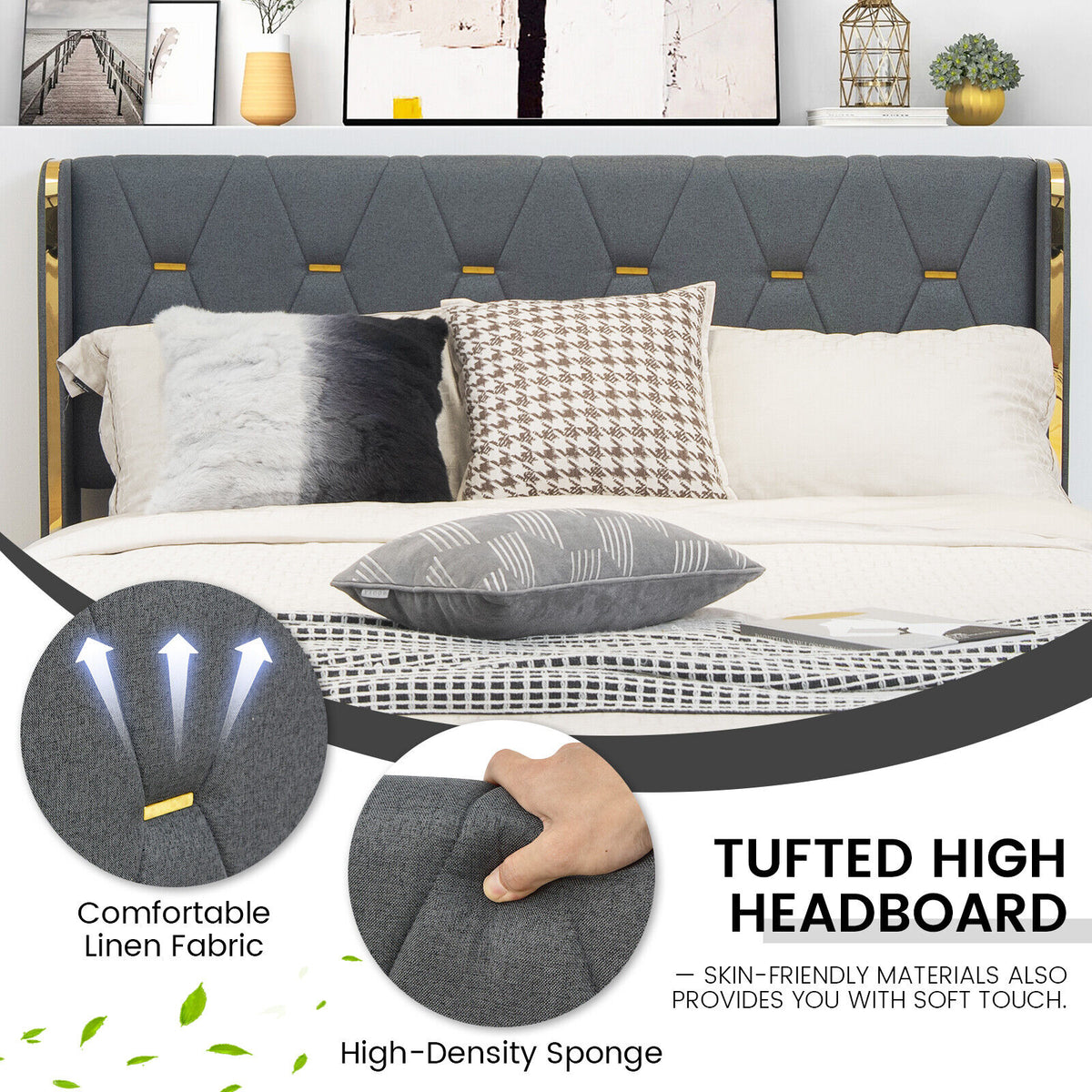 Full Queen Size Upholstered Bed Frame, 4 Storage Drawers, Black Simple Bed Frame at Gallery Canada