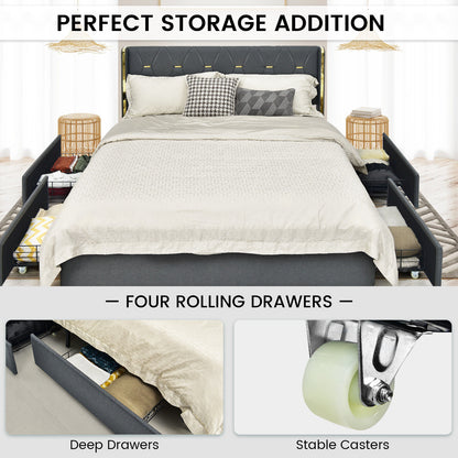 Full Queen Size Upholstered Bed Frame, 4 Storage Drawers, Black Simple Bed Frame at Gallery Canada