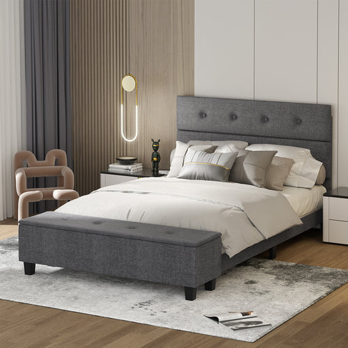 Upholstered Bed Frame With Ottoman Storage, Full Size, Gray