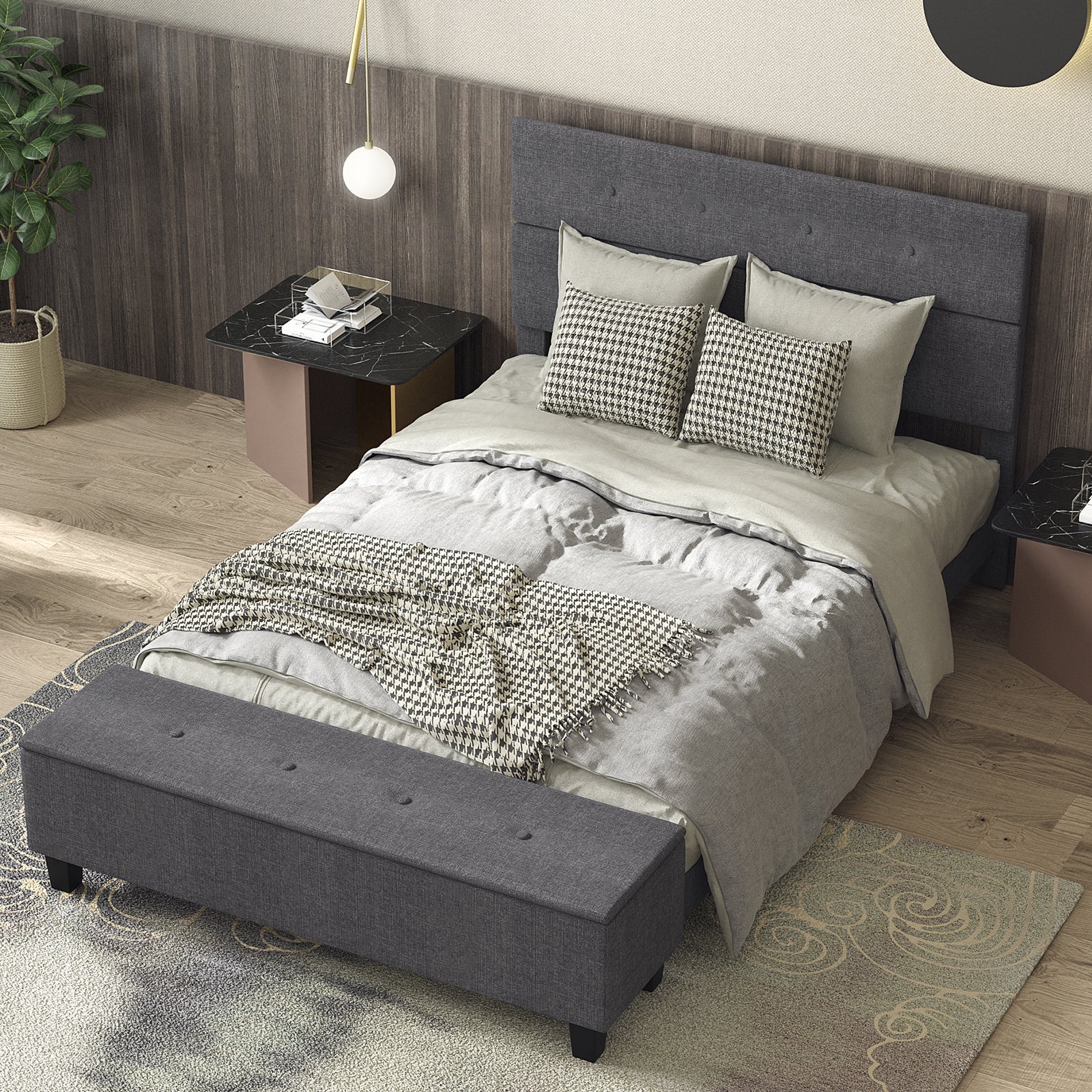 Upholstered Bed Frame With Ottoman Storage, Full Size, Gray Simple Bed Frame at Gallery Canada