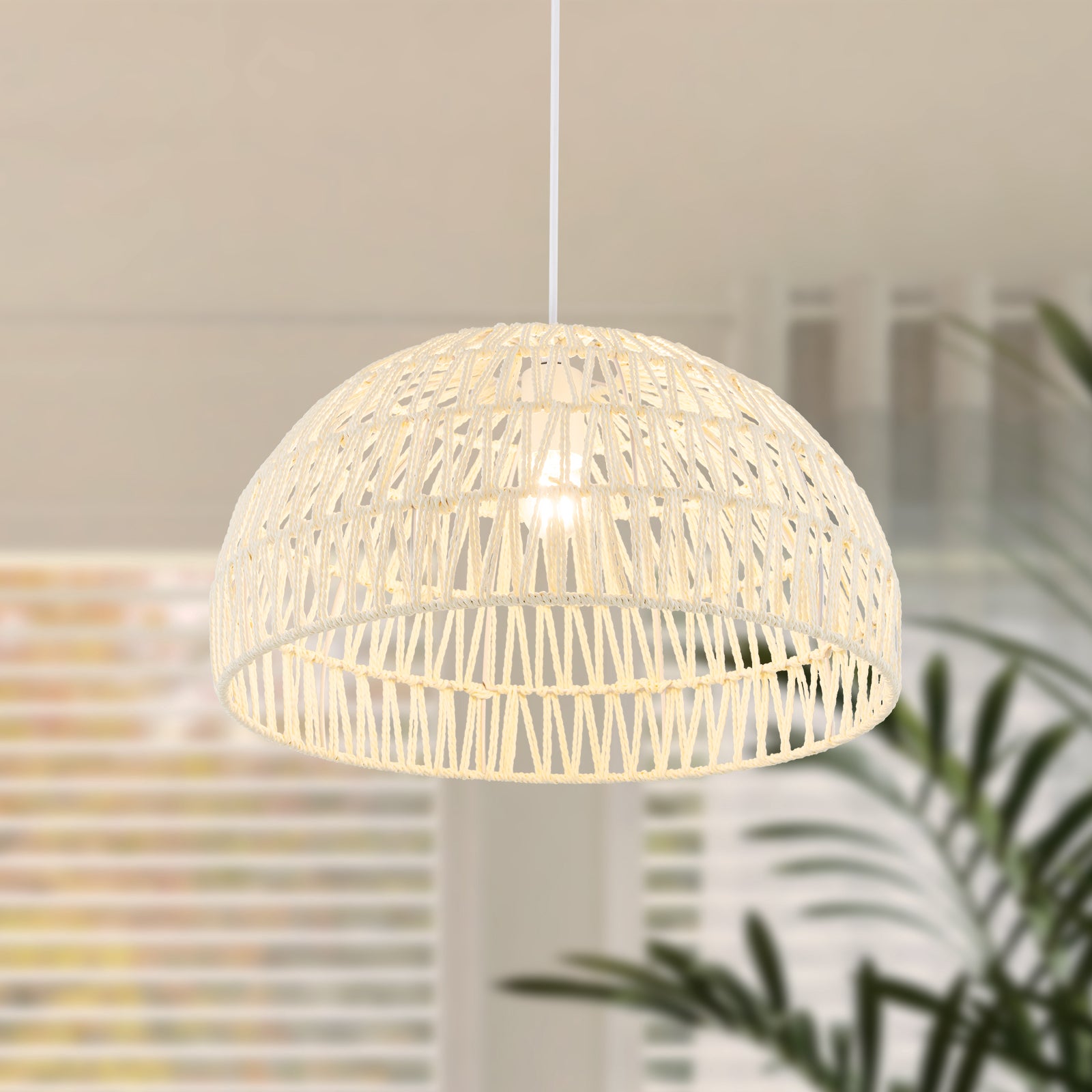 Farmhouse Rattan Pendant Light, Adjustable Hanging Rope, Beige Ceiling Lights at Gallery Canada