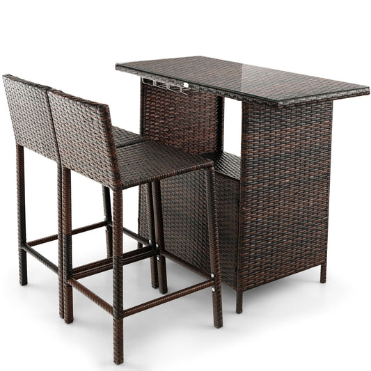 3-Piece Outdoor Wicker Bar Set, Brown Patio Bar Furniture Brown at Gallery Canada