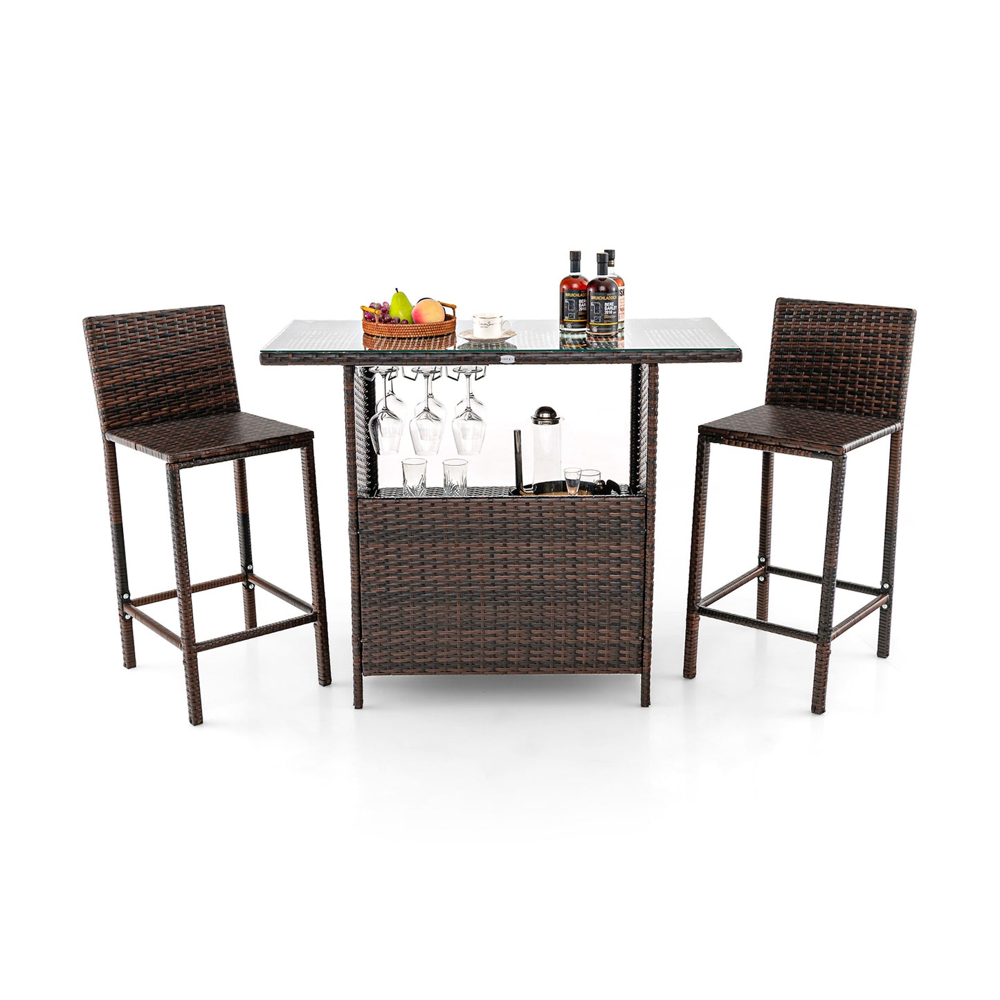 3-Piece Outdoor Wicker Bar Set, Brown Patio Bar Furniture at Gallery Canada