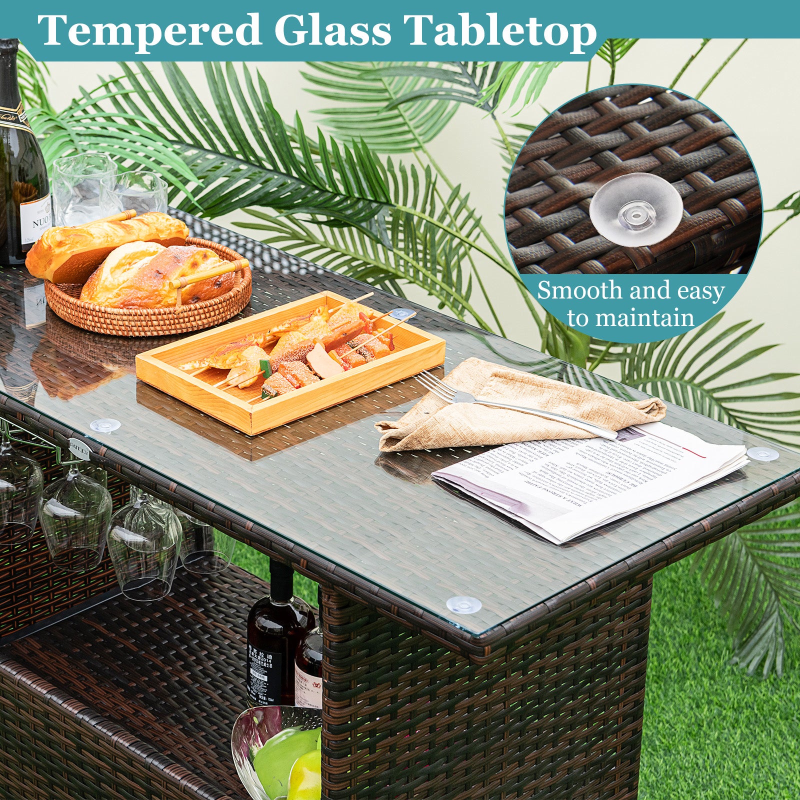 3-Piece Outdoor Wicker Bar Set, Brown Patio Bar Furniture at Gallery Canada