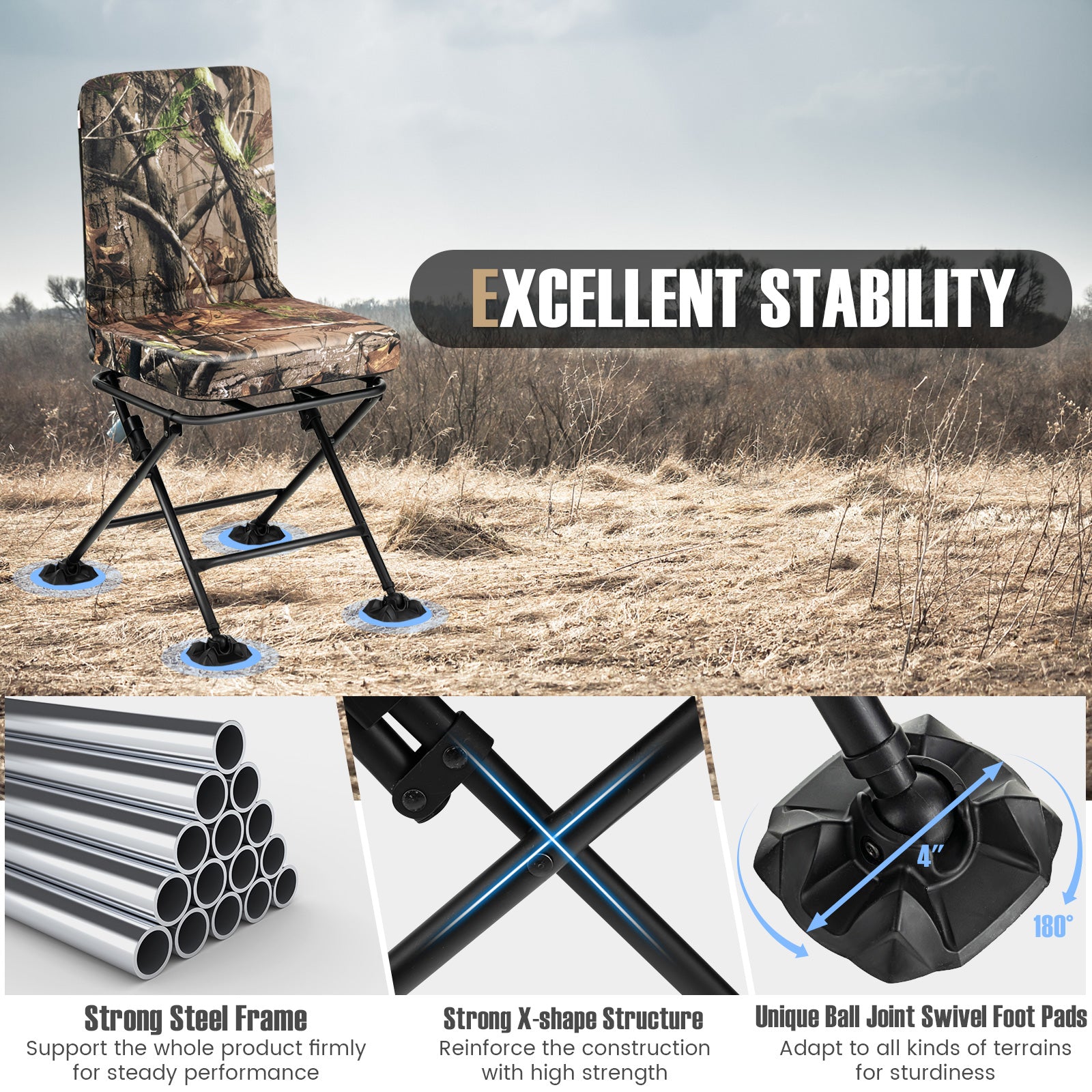 Swivel Folding Chair With Backrest, Padded Cushion, Camouflage Camping Furniture at Gallery Canada