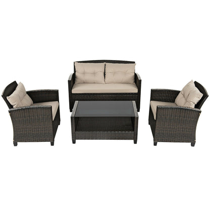 4-Piece Outdoor Rattan Furniture Set With Glass Table Patio Conversation Sets Options at Gallery Canada