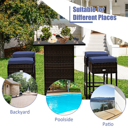 5 Piece Patio Rattan Bar Table Stool Set, Navy Patio Bar Furniture at Gallery Canada