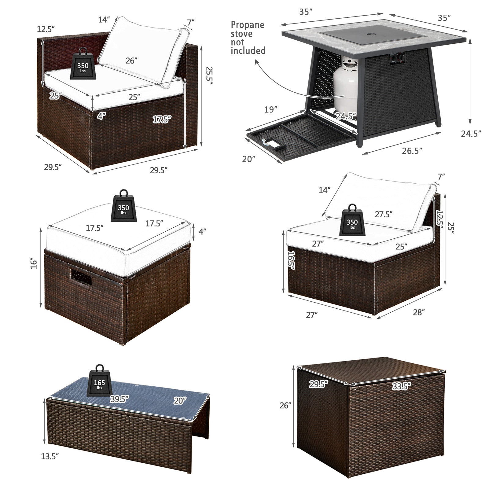 9-Piece Patio PE Wicker Sectional Set, 50000 BTU Fire Pit Table, Red Outdoor Sectionals at Gallery Canada