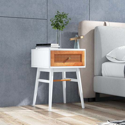Modern Bedside Table, 1-Drawer, Solid Wood Legs, White Nightstands White at Gallery Canada