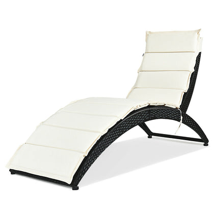 Folding Patio Rattan Lounge Chair With Cushion, Beige Outdoor Chaise Lounges at Gallery Canada