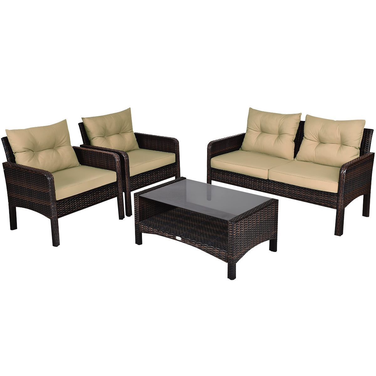 4 Pieces Patio Rattan Sofa Set With Cushion, Coffee Table, Beige Patio Furniture Sets at Gallery Canada