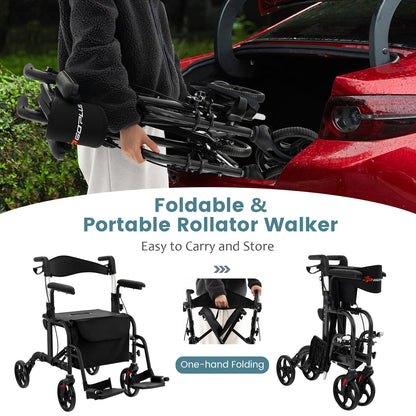 Folding Rollator Walker With Seat, Wheels, 300 Lbs, Black Walkers & Rollators at Gallery Canada