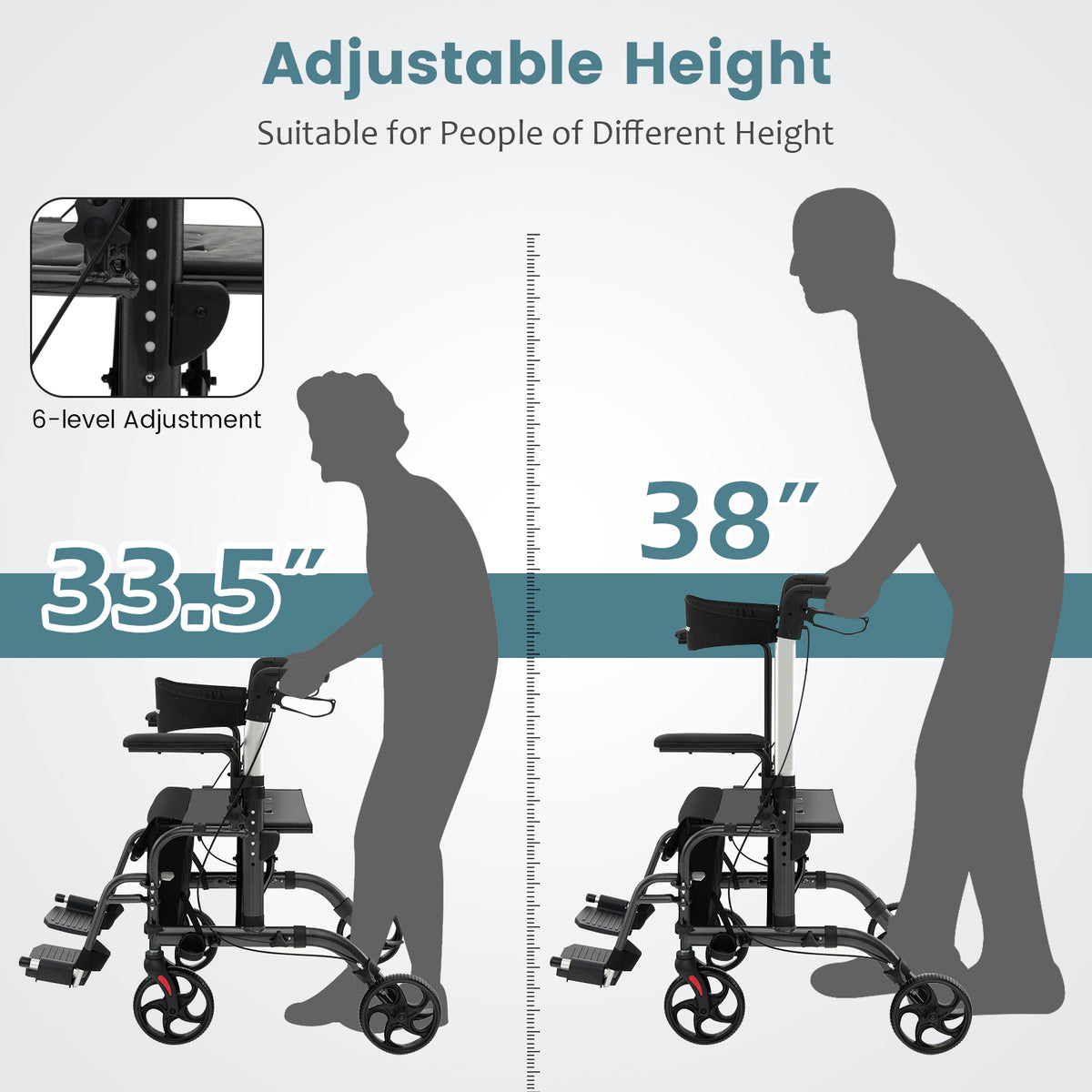 Folding Rollator Walker With Seat, Wheels, 300 Lbs, Black Walkers & Rollators at Gallery Canada