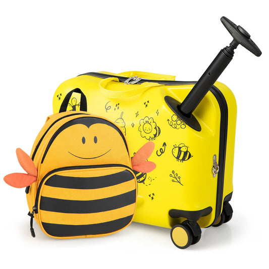 18 Inch Kids Luggage Set, 2 Pieces, Spinner Wheels, Bee Pattern, Yellow Kids Luggage Yellow at Gallery Canada