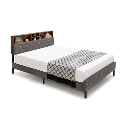 Queen Size Upholstered Bed Frame With Storage Headboard, Gray Simple Bed Frame at Gallery Canada