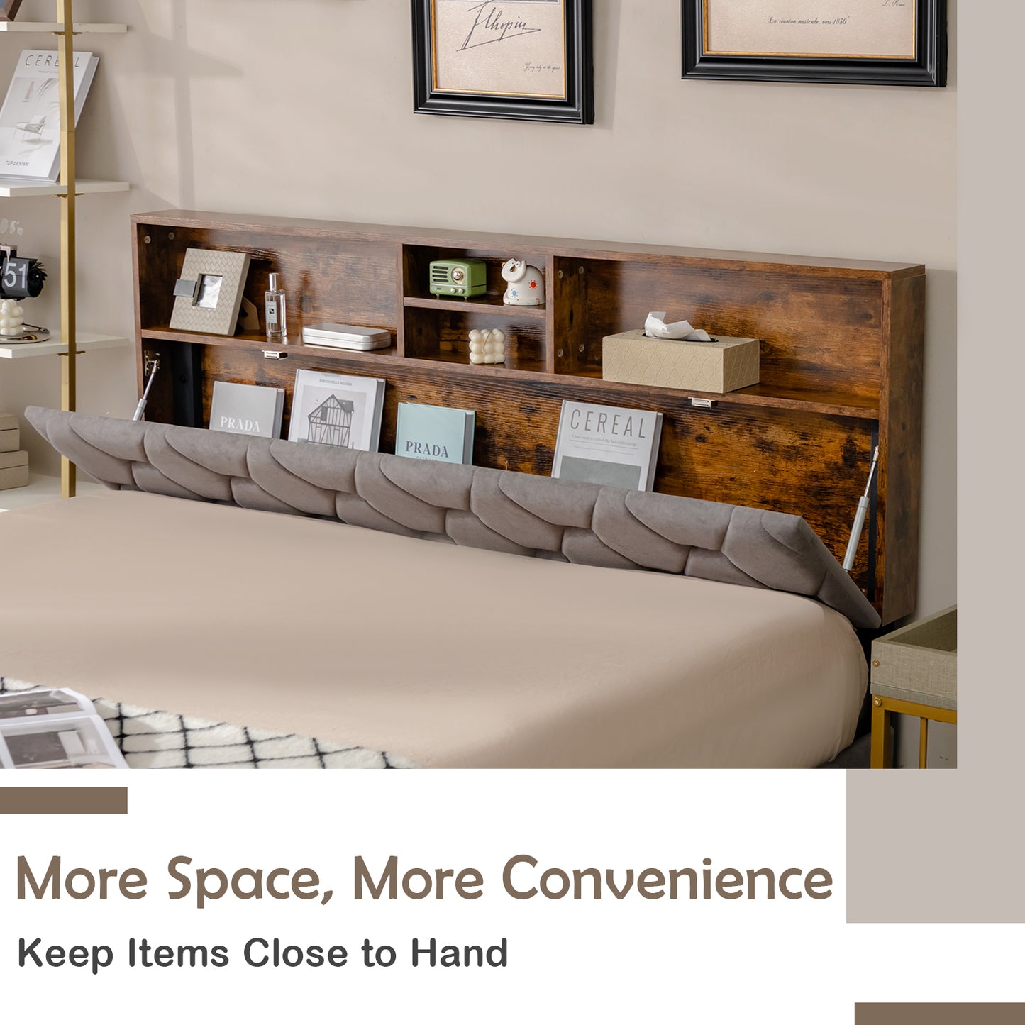 Queen Size Upholstered Bed Frame With Storage Headboard, Gray Simple Bed Frame at Gallery Canada