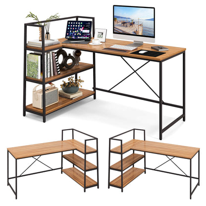 Reversible L-Shaped Corner Desk With 3-Tier Shelf, Walnut L-Shaped Desks at Gallery Canada
