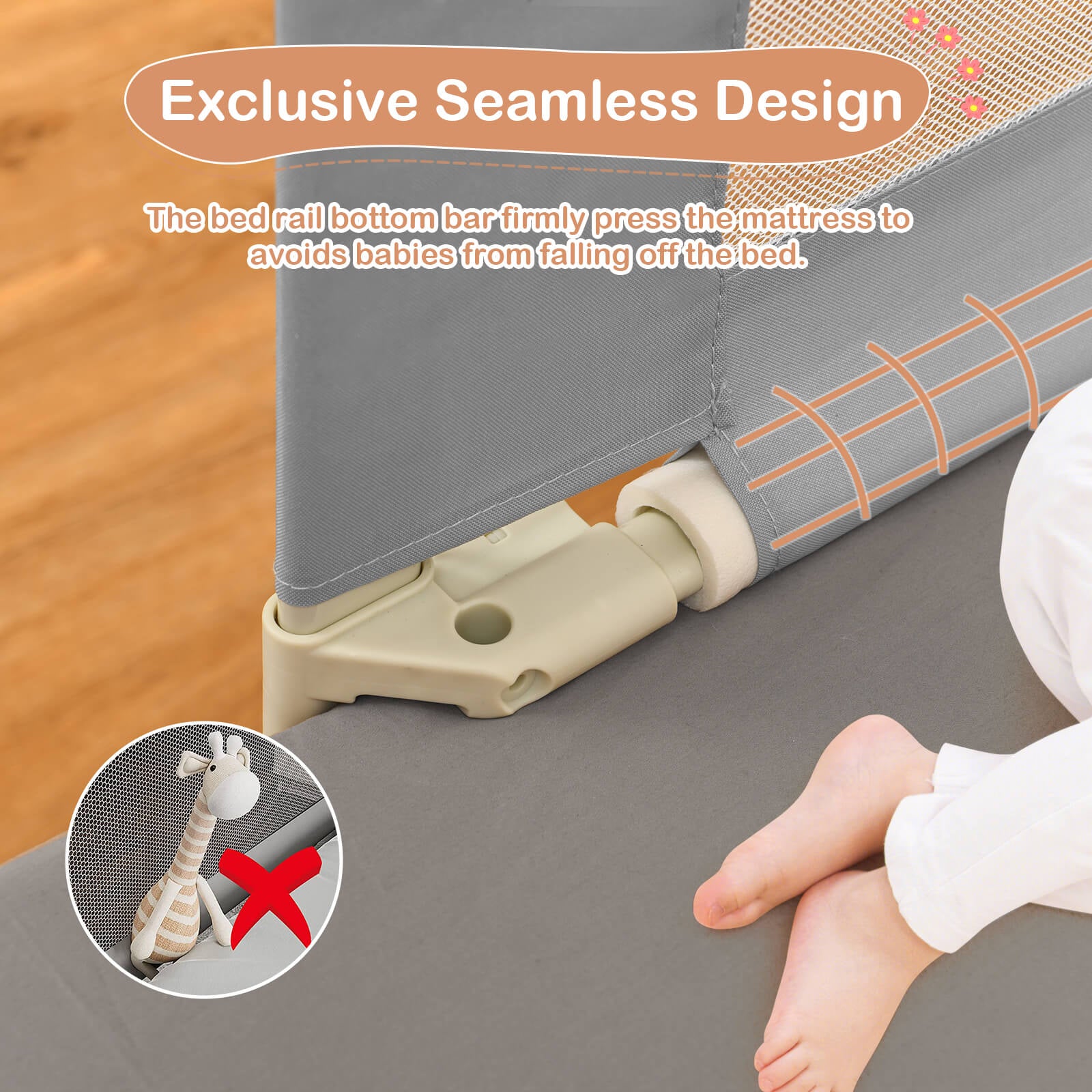 76.8 Inch Baby Bed Rail, Double Safety Child Lock, Gray Bed Rails at Gallery Canada