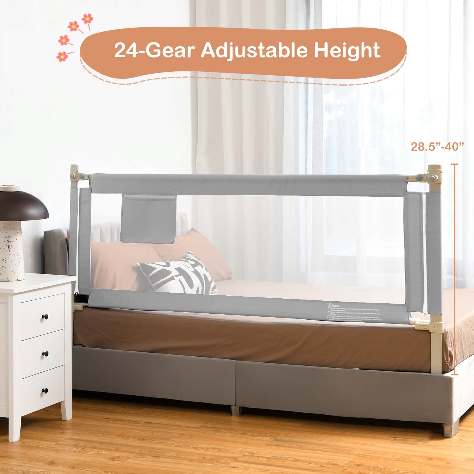 76.8 Inch Baby Bed Rail, Double Safety Child Lock, Gray Bed Rails at Gallery Canada