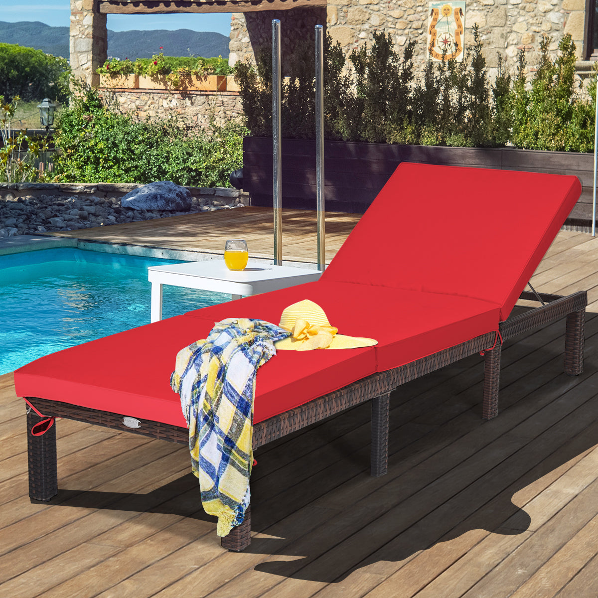 Outdoor Rattan Adjustable Chaise, Red Outdoor Chaise Lounges at Gallery Canada