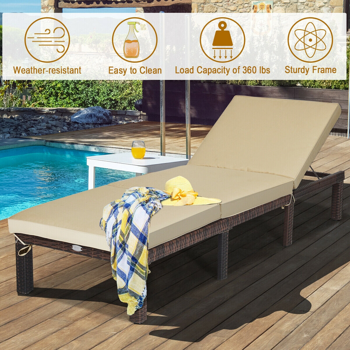 Outdoor Rattan Adjustable Chaise, Brown Outdoor Chaise Lounges at Gallery Canada