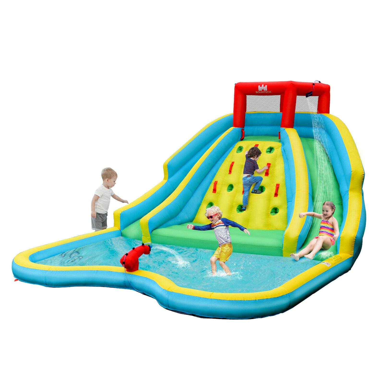 Double Side Inflatable Water Slide Park With Climbing Wall, Blue Bounce House at Gallery Canada