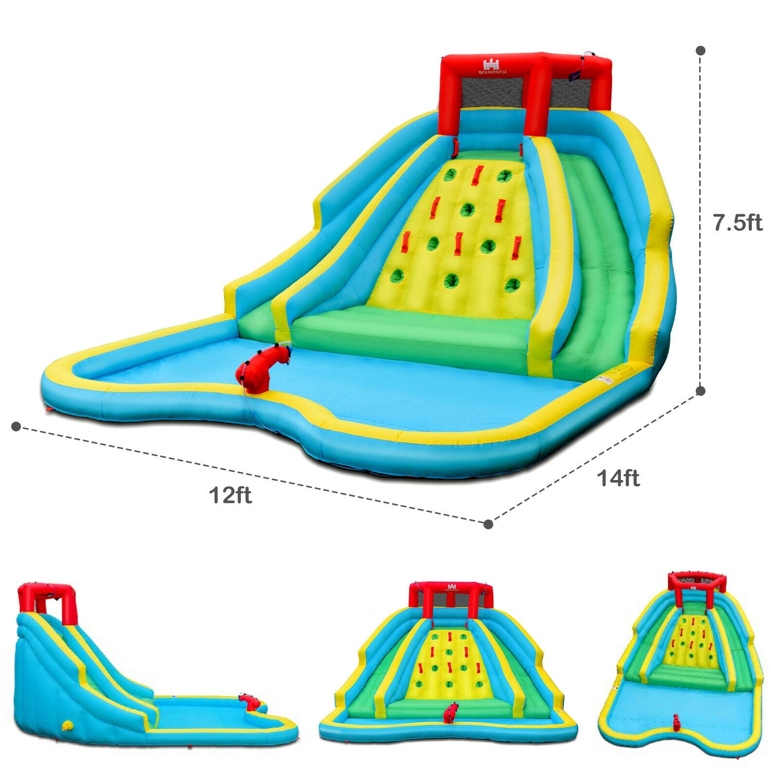 Double Side Inflatable Water Slide Park With Climbing Wall, Blue Bounce House at Gallery Canada