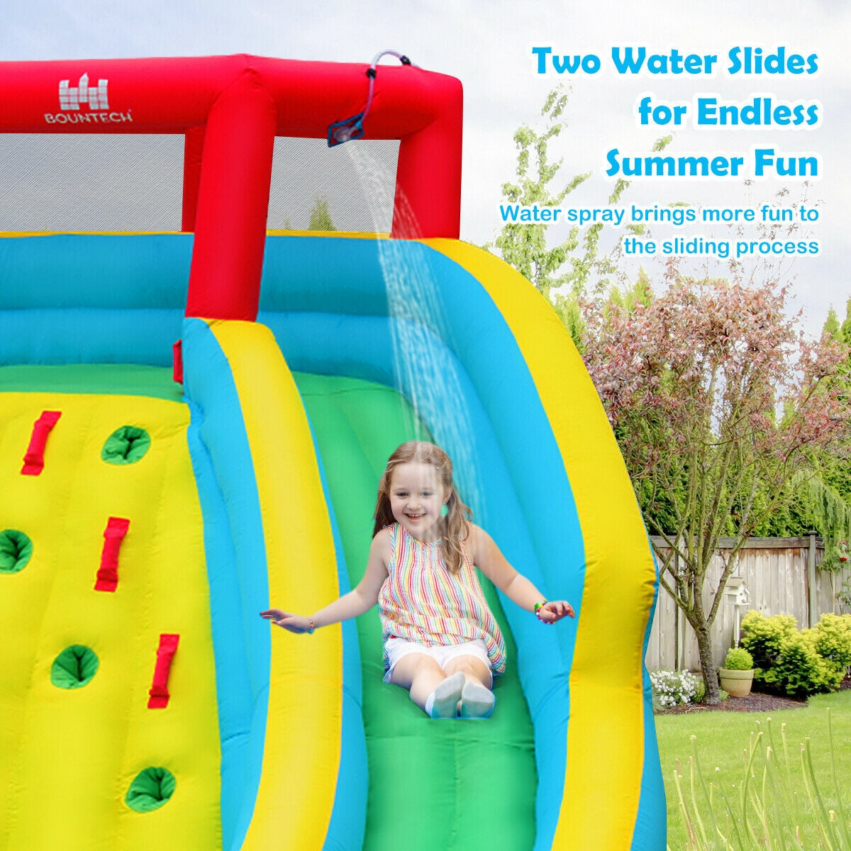 Double Side Inflatable Water Slide Park With Climbing Wall, Blue Bounce House at Gallery Canada