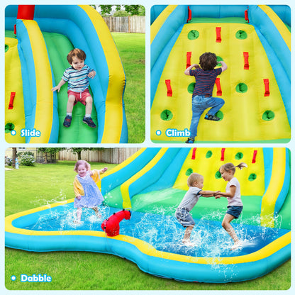 Double Side Inflatable Water Slide Park With Climbing Wall, Blue Bounce House at Gallery Canada