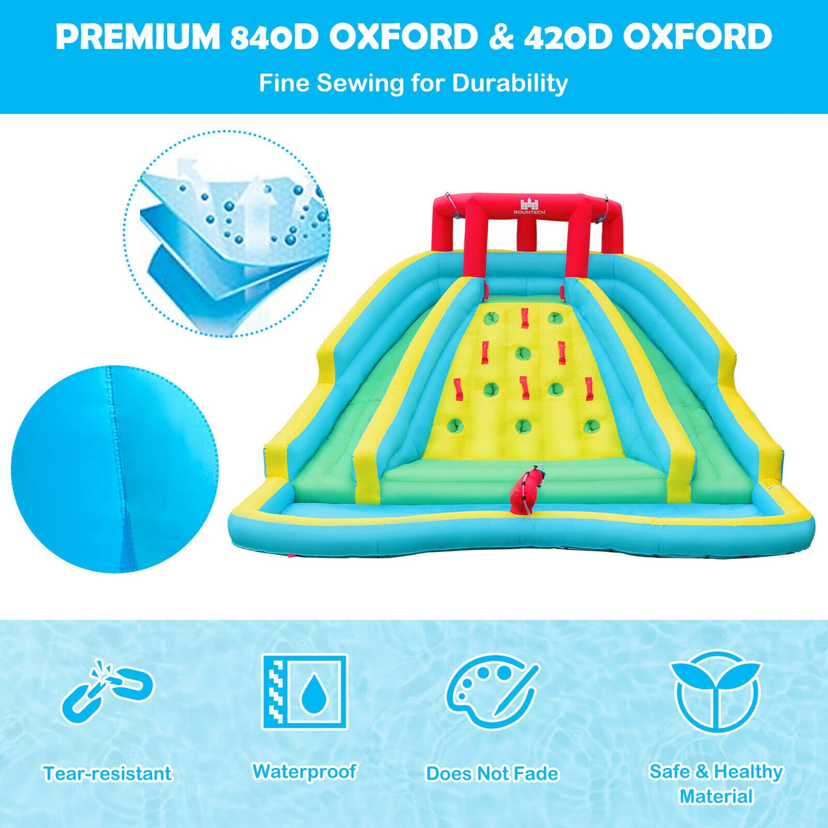 Double Side Inflatable Water Slide Park With Climbing Wall, Blue Bounce House at Gallery Canada