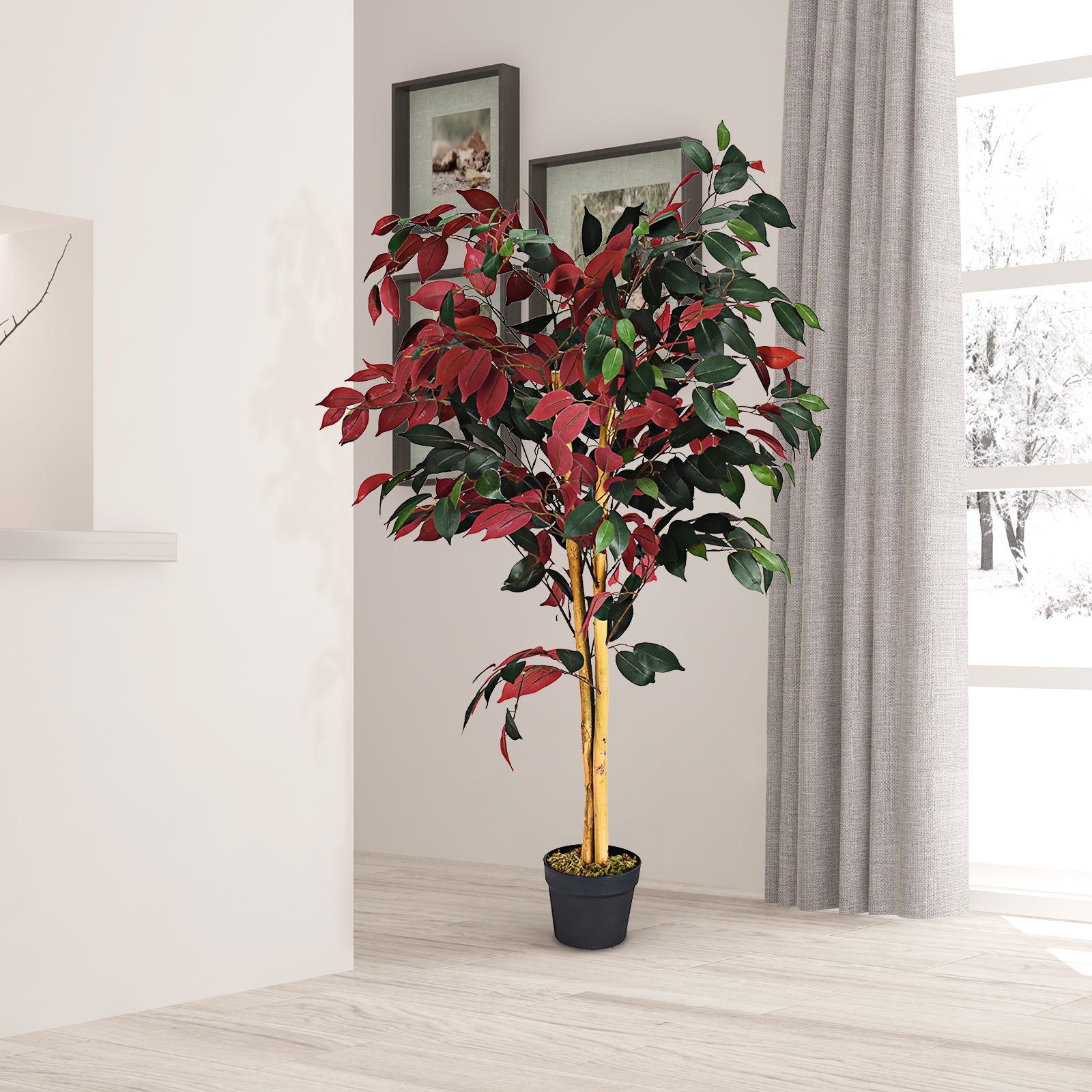 4 Ft Artificial Ficus Tree, Nursery Pot, Red Faux Plants at Gallery Canada