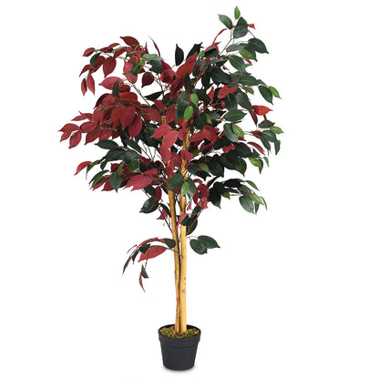 4 Ft Artificial Ficus Tree, Nursery Pot, Red Faux Plants Red at Gallery Canada