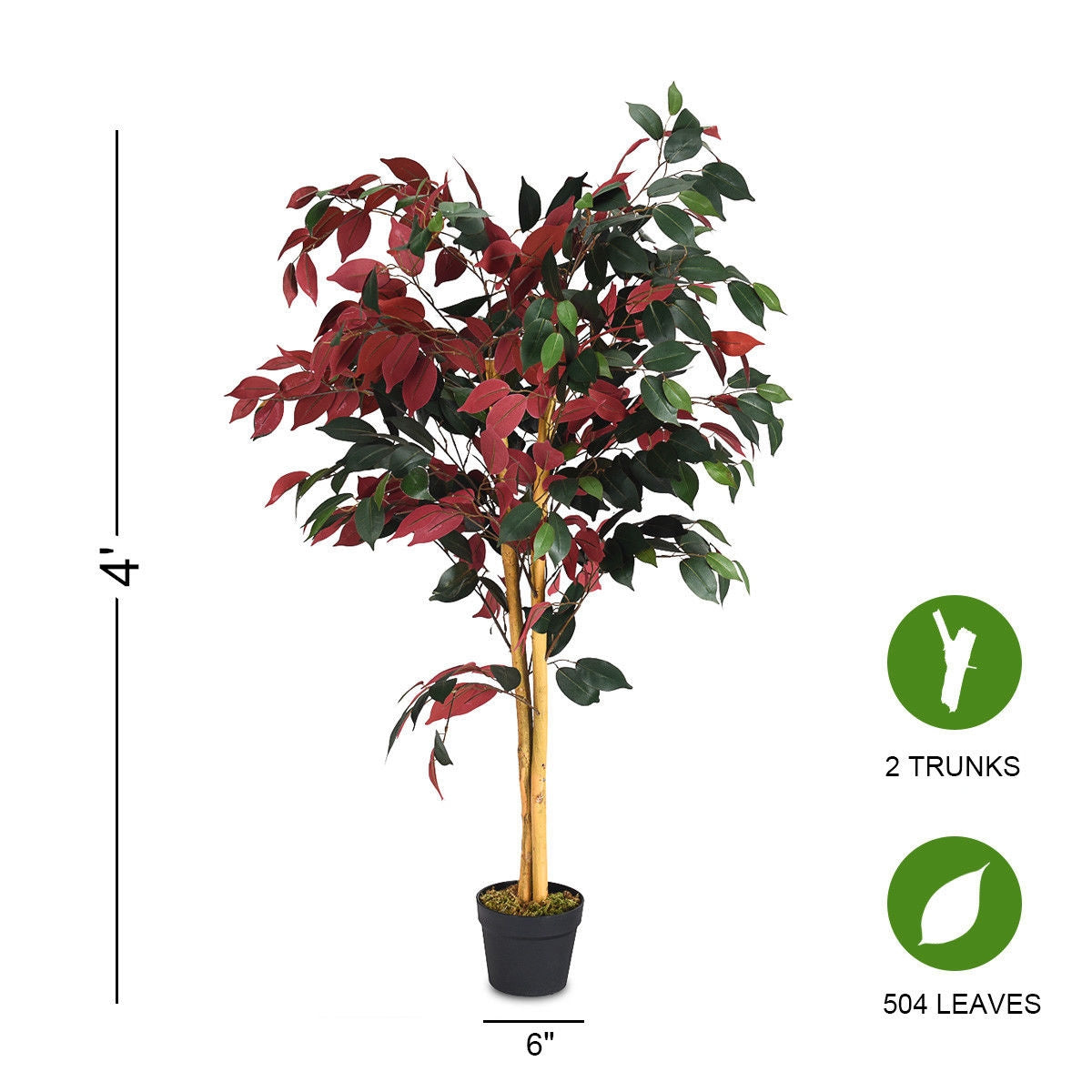 4 Ft Artificial Ficus Tree, Nursery Pot, Red Faux Plants at Gallery Canada
