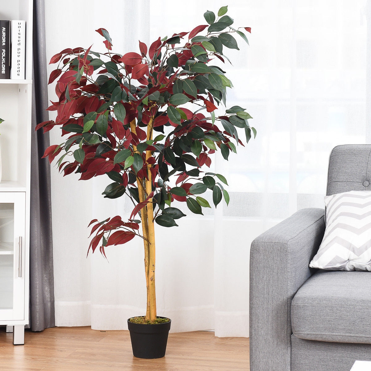 4 Ft Artificial Ficus Tree, Nursery Pot, Red Faux Plants at Gallery Canada