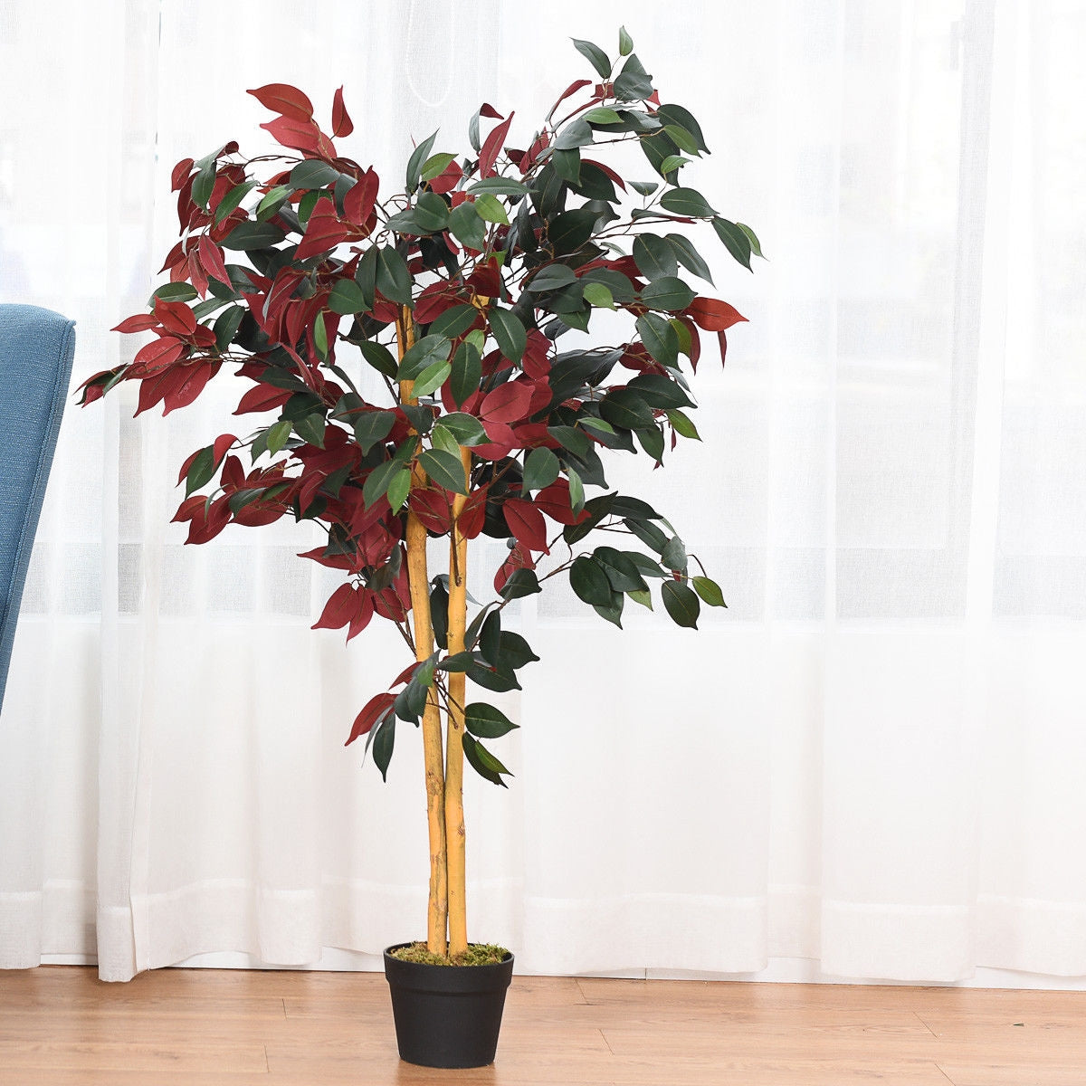 4 Ft Artificial Ficus Tree, Nursery Pot, Red Faux Plants at Gallery Canada