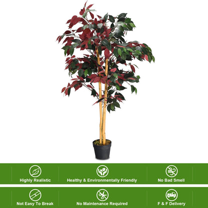4 Ft Artificial Ficus Tree, Nursery Pot, Red Faux Plants at Gallery Canada