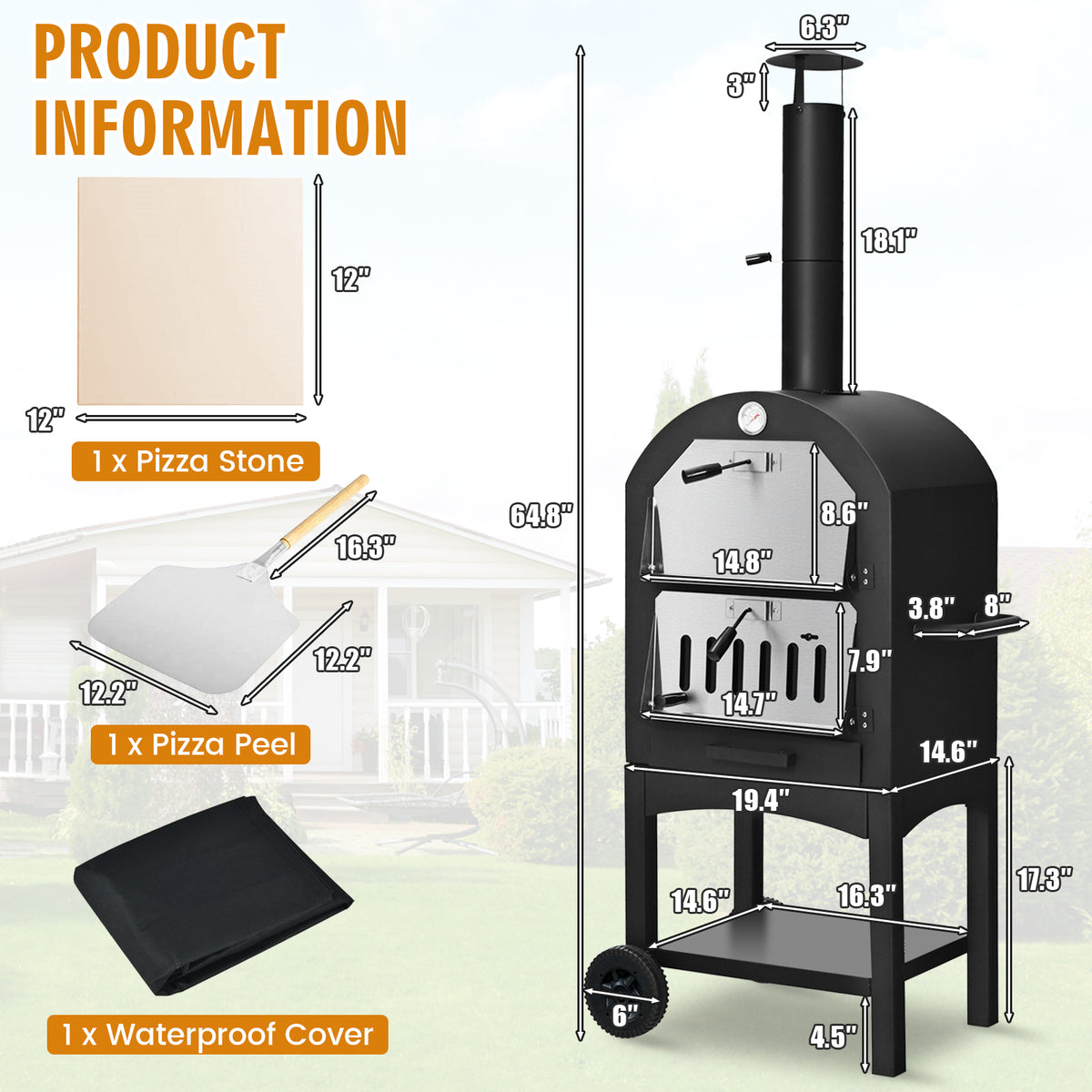 Portable Outdoor Pizza Oven With Pizza Stone, Waterproof Cover, Black Outdoor Grills at Gallery Canada