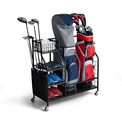 Double Golf Bag Organizer, Lockable Wheels, Black Golf Black at Gallery Canada