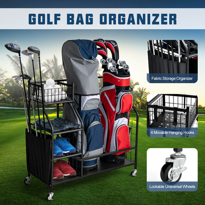 Double Golf Bag Organizer, Lockable Wheels, Black Golf at Gallery Canada