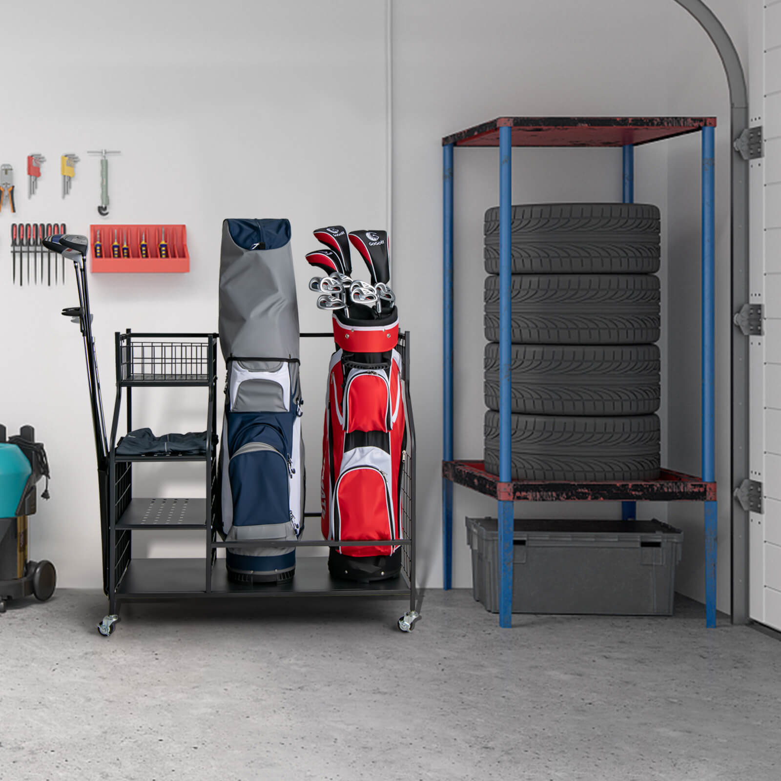 Double Golf Bag Organizer, Lockable Wheels, Black Golf at Gallery Canada