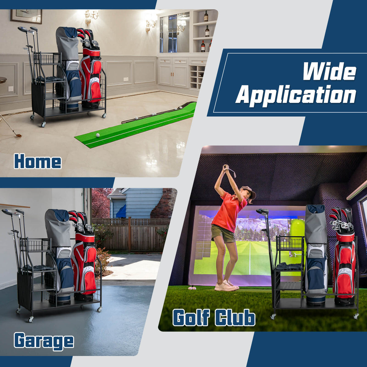 Double Golf Bag Organizer, Lockable Wheels, Black Golf at Gallery Canada