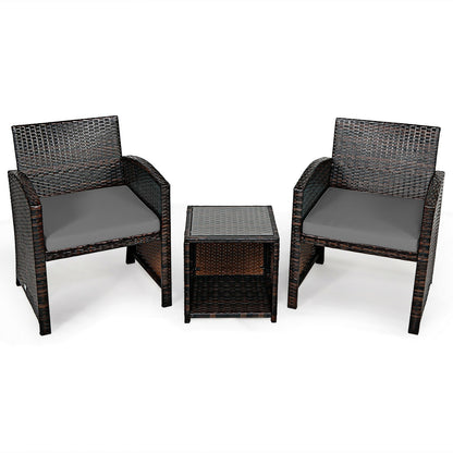 3 Pieces PE Rattan Wicker Furniture Set, Gray Patio Conversation Sets Gray at Gallery Canada