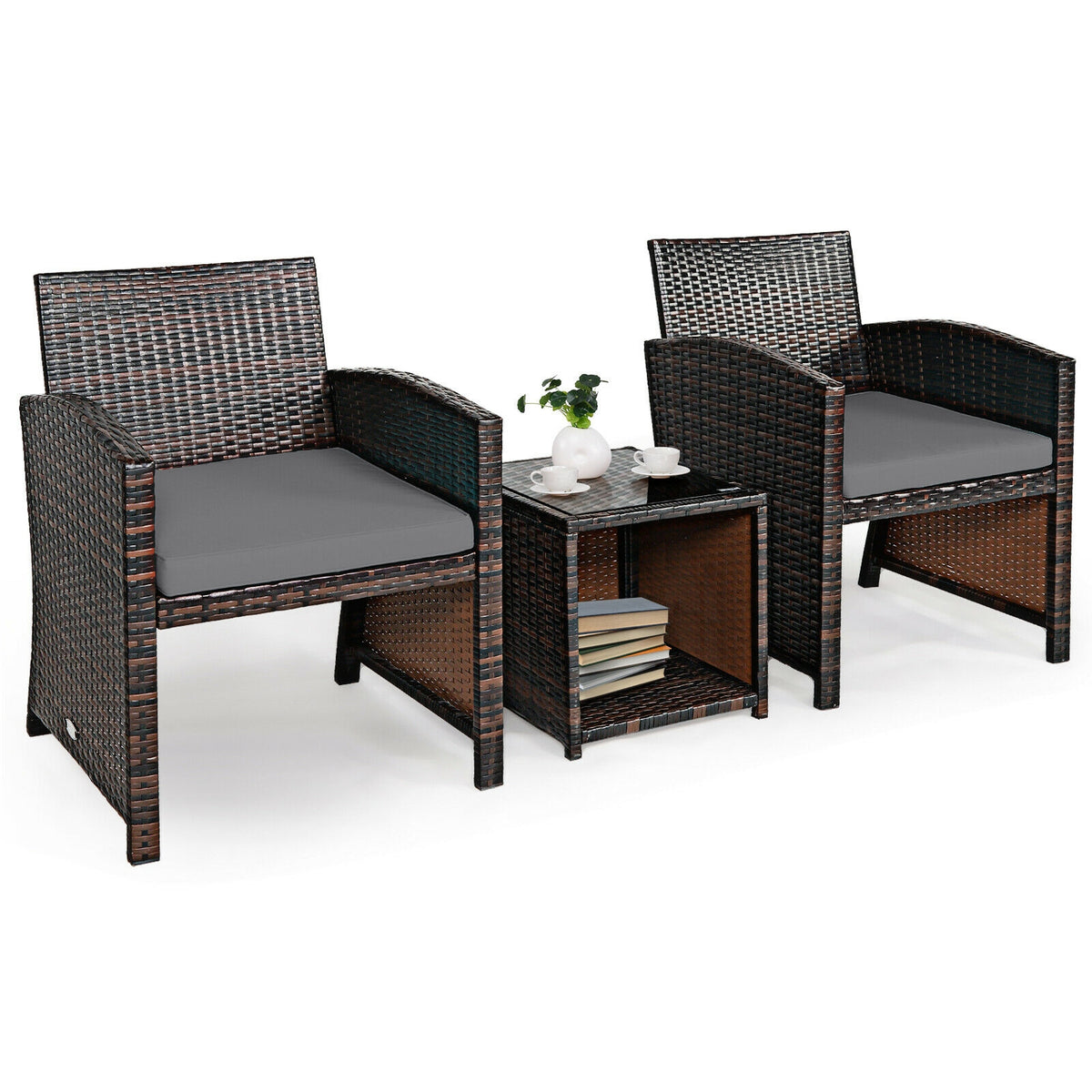 3 Pieces PE Rattan Wicker Furniture Set, Gray Patio Conversation Sets at Gallery Canada