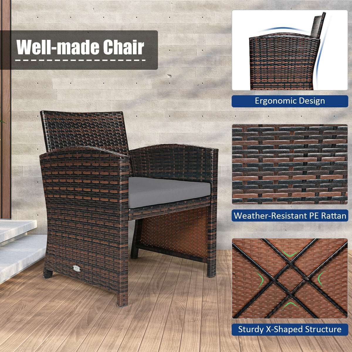 3 Pieces PE Rattan Wicker Furniture Set, Gray Patio Conversation Sets at Gallery Canada