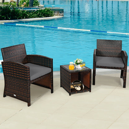 3 Pieces PE Rattan Wicker Furniture Set, Gray Patio Conversation Sets at Gallery Canada